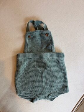 JANIE and JACK Knitted Sage Green Baby Romper with Buttoned Straps